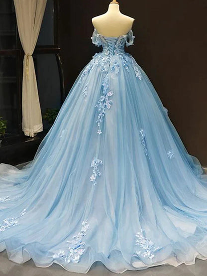 Ball Gown Prom Dresses Floral Dress Quinceanera Court Train Short Sleeve Sweetheart Lace with Pleats Appliques