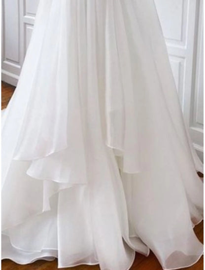 Fall November December Casual Wedding Dresses Spaghetti Strap Sheath / Column Camisole Sleeveless Court Train Chiffon With Pleats Elegant Bridal Gowns