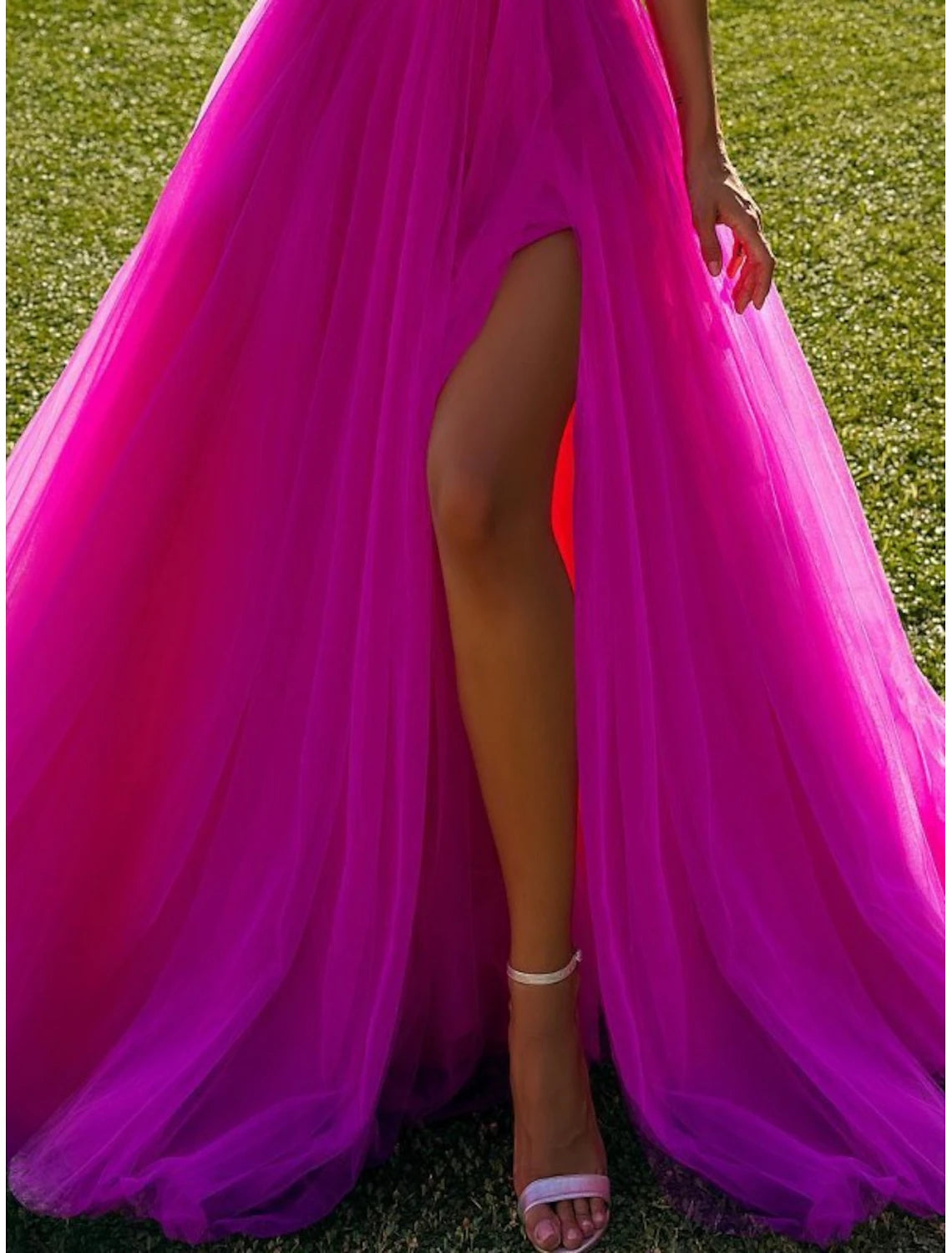 Prom Dresses Elegant Dress Long Sleeve One Shoulder Tulle with Ruffles Slit December Wedding Guest Dress