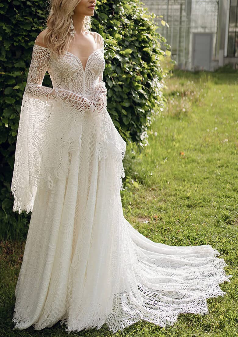 New Pattern Wedding Dress Bohemian for Bride Long Sleeves Plus Size Lace Beach Bridal Gowns Formal Women's Dresses