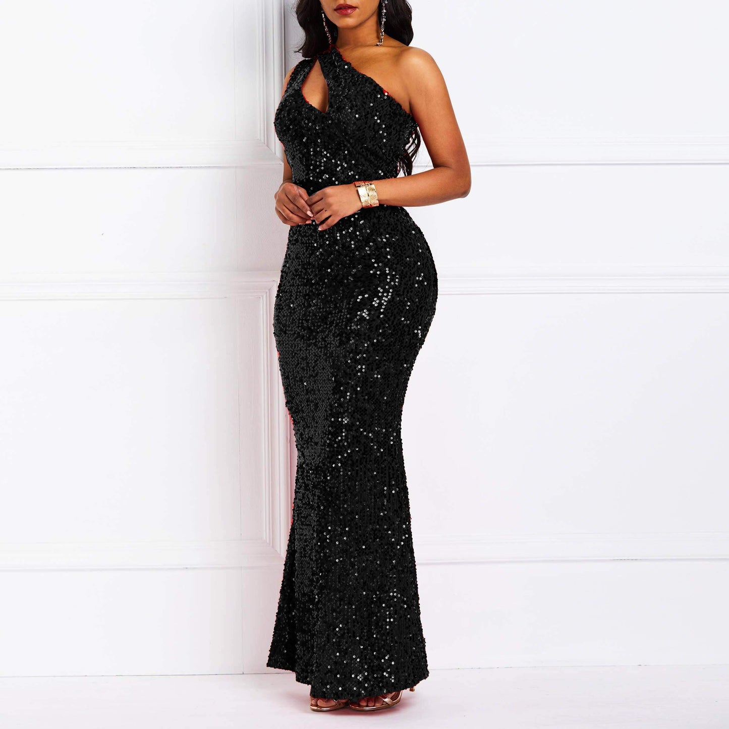 Wedding Guests Dresses Sequins Fashion Sleeveless Oblique Collar Mermaid Women's Maxi Dress Bodycon Dress Party Dress Prom Dresses Formal Wear Dresses