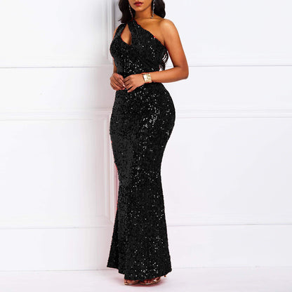 Wedding Guests Dresses Sequins Fashion Sleeveless Oblique Collar Mermaid Women's Maxi Dress Bodycon Dress Party Dress Prom Dresses Formal Wear Dresses