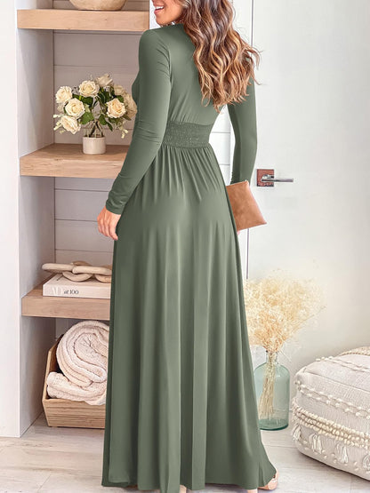 Wedding Guests Dresses Women Deep V Neck Long Sleeve Slit Elegant Formal Wedding Guest Cocktail Evening Date Maxi Long Dress Prom Dresses Formal Wear Dresses