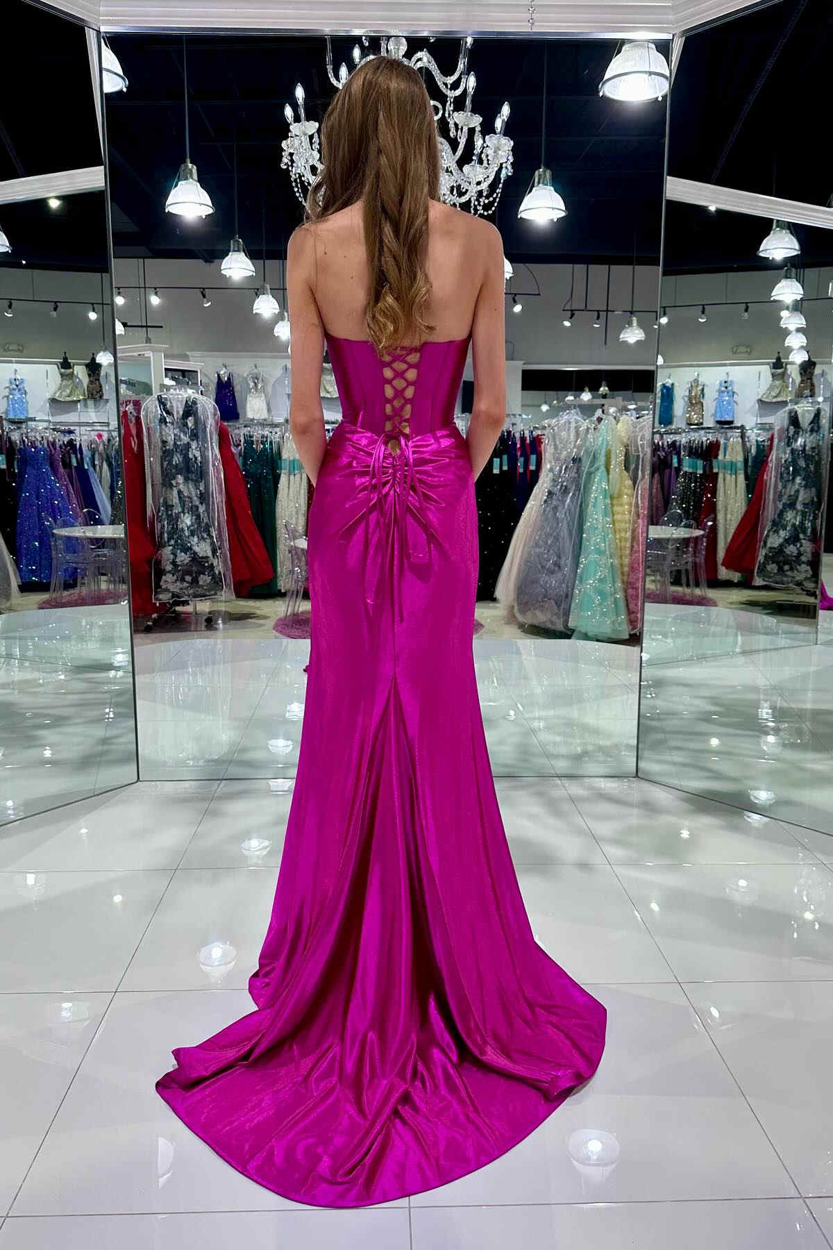 Sweep/Brush Train Dresses Strapless Ruched Mermaid Long Formal Dress with Slit