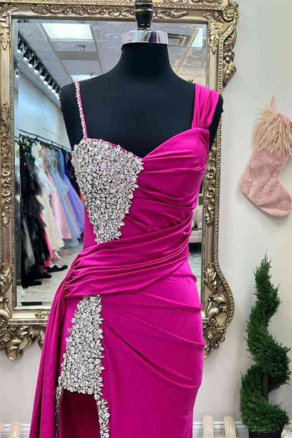 Sweep/Brush Train Dresses  Fuchsia Beaded Long Prom Dress