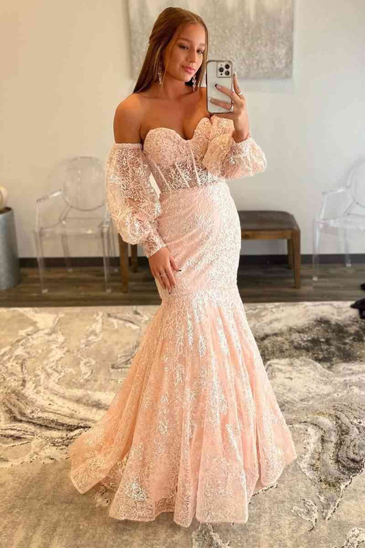Sheath Mermaid Sweetheart Floor Length Sheer Lace Corset  Prom Dress