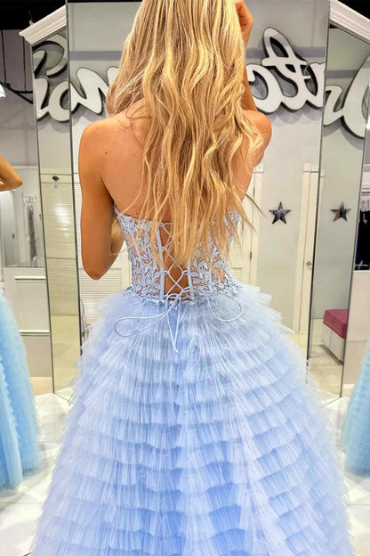 Sweep/Brush Train Dresses Layers Yellow Lace Corset Tiered Tulle Prom Dress