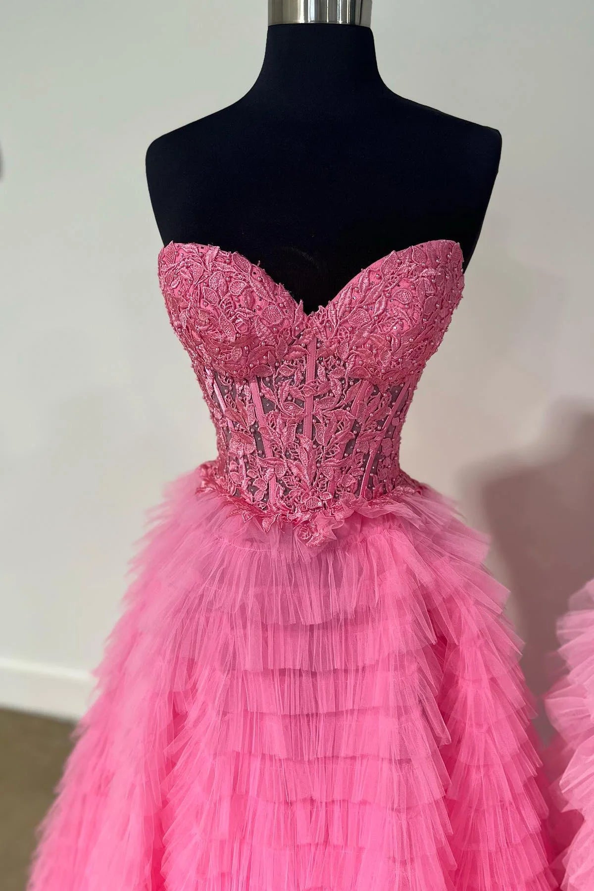 Sweep/Brush Train Dresses Layers Yellow Lace Corset Tiered Tulle Prom Dress