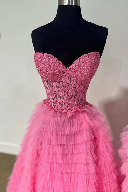 Sweep/Brush Train Dresses Layers Yellow Lace Corset Tiered Tulle Prom Dress