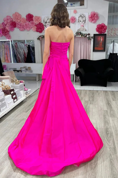 Strapless Ruched Maxi  Prom Dress With Court Train