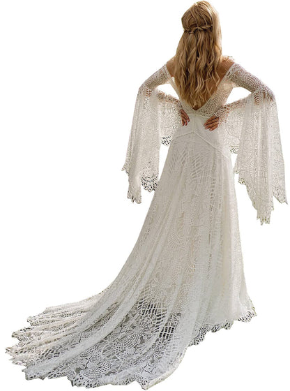 New Pattern Wedding Dress Bohemian for Bride Long Sleeves Plus Size Lace Beach Bridal Gowns Formal Women's Dresses