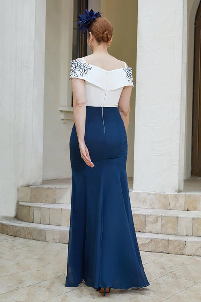 Fall November December Wedding Guest Dress Mother of the Groom / Bride Dresses Sheath Off-the-Shoulder Chiffon Cultivate oneself Long Formal Dresses