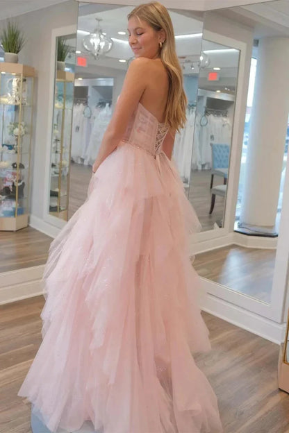 Strapless Light Sequin Beaded Tulle Stunning Prom Dress