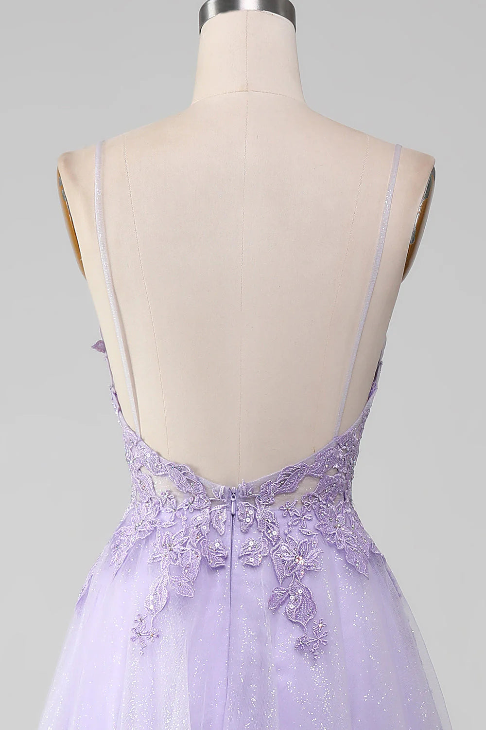 Sparkly Light Purple  V-Neck A-Line Spaghetti Straps Long Prom Dress With Beading