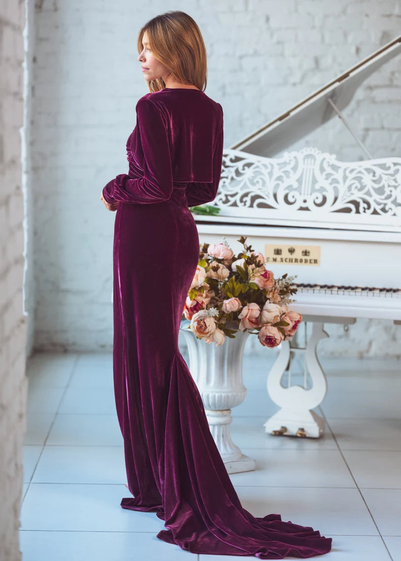 Bodycon maxi Velvet Dress Two piece set Long Sleeves Jacket Mermaid dress Formal Wear Dresses Wedding Guest Dress Evening Dress