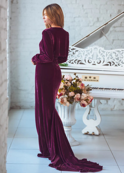 Bodycon maxi Velvet Dress Two piece set Long Sleeves Jacket Mermaid dress Formal Wear Dresses Wedding Guest Dress Evening Dress