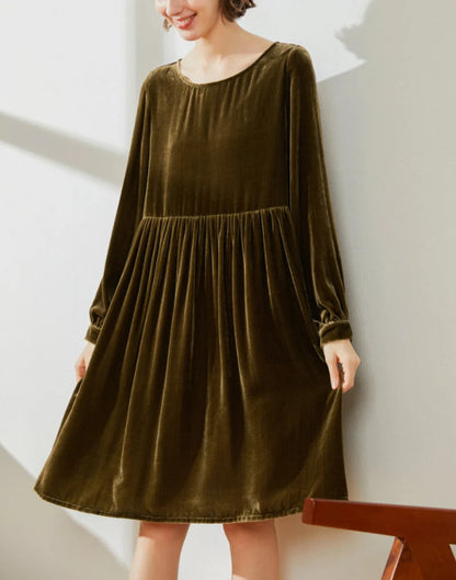 Knee Length Velvet Dress Round Neck Long Sleeves Plus Size Loose Dress Formal Wear Dresses Wedding Guest Dress Evening Dress