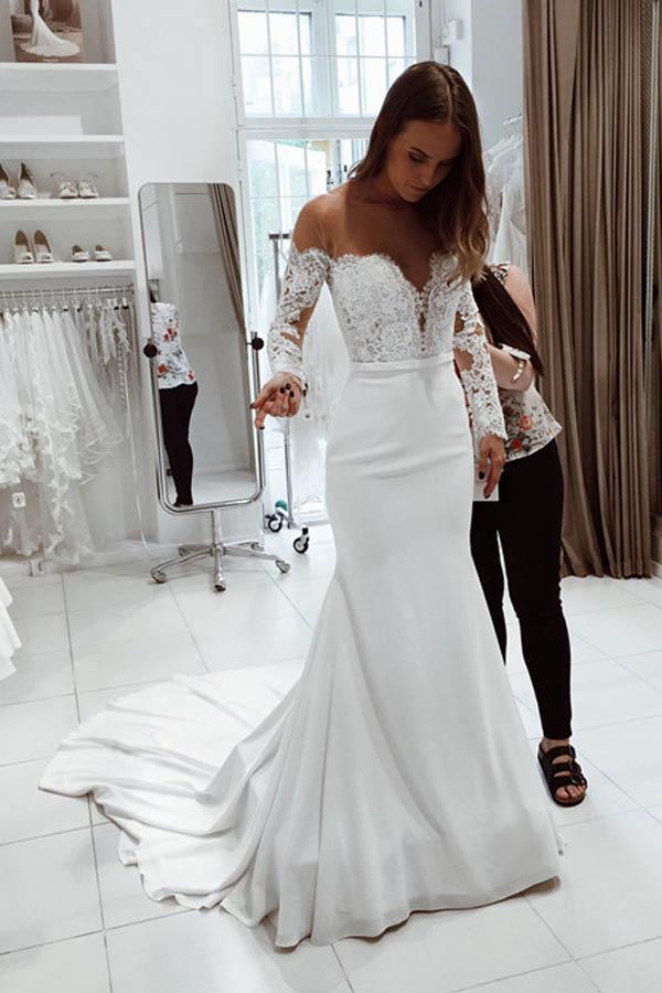 Gorgeous Scoop White Mermaid Long Wedding Dress