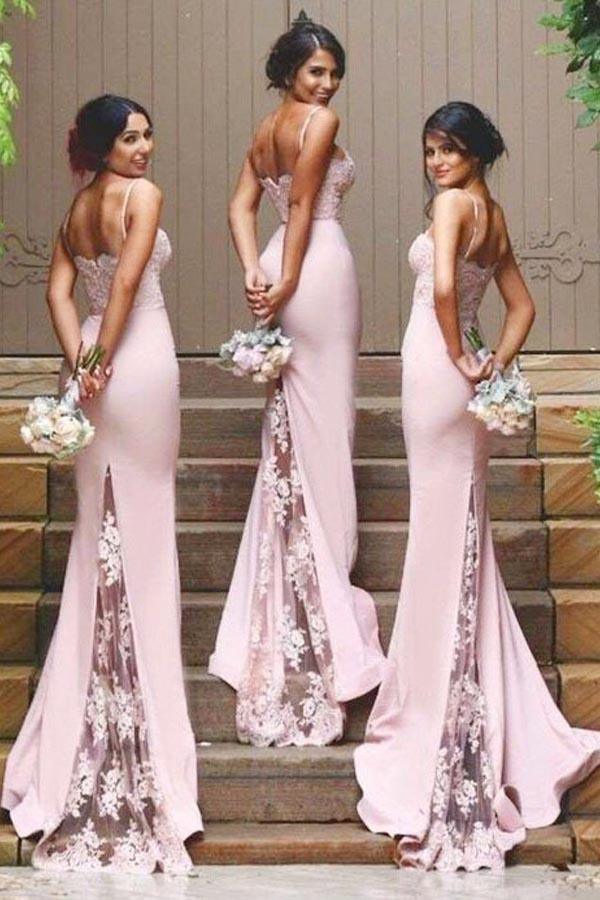 Gorgeous Spaghetti Mermaid Long Bridesmaid Dress With Court Train