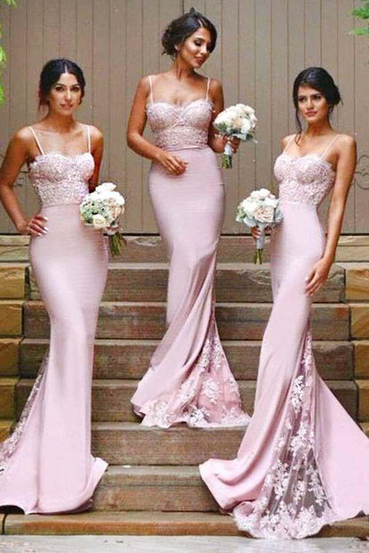 Gorgeous Spaghetti Mermaid Long Bridesmaid Dress With Court Train