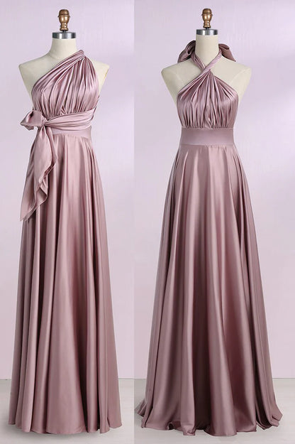 A-Line Multi Dressing Methods Bridesmaid Dress Off Shoulder Sleeveless  Floor Length  Formal Dresses