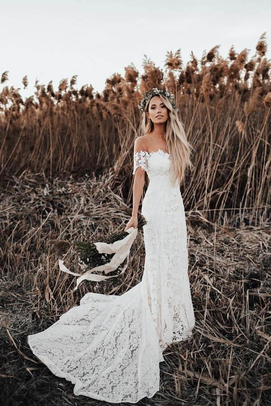 Mermaid Lace Wedding Dresses Neckline Beach Wedding Dress