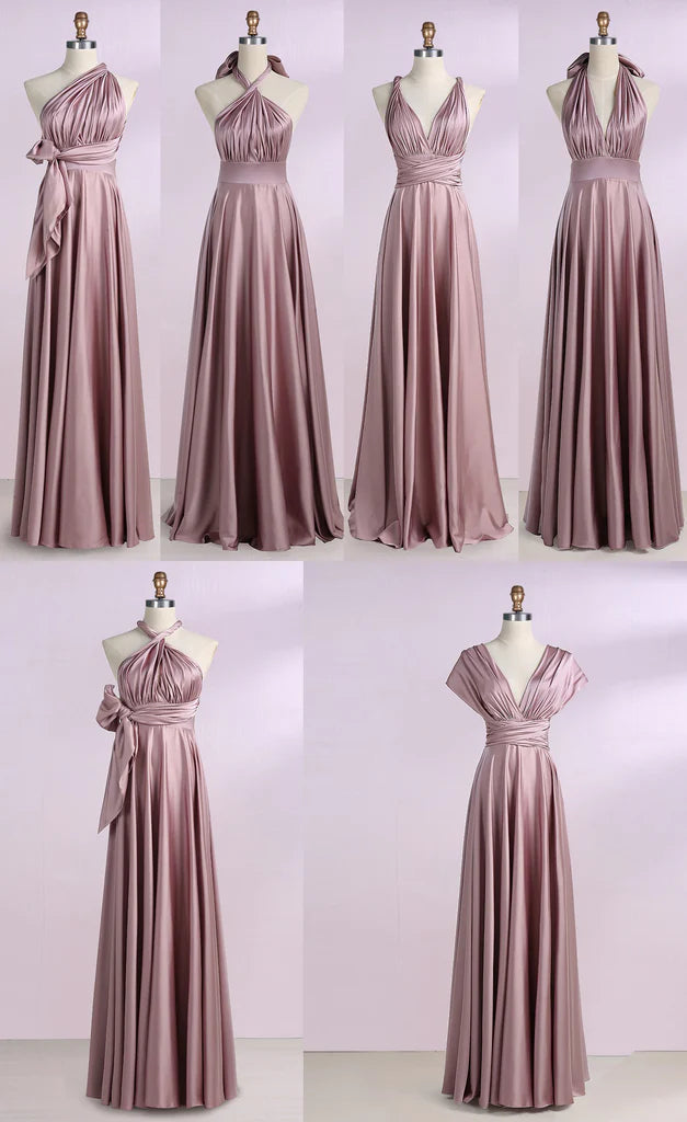 A-Line Multi Dressing Methods Bridesmaid Dress Off Shoulder Sleeveless  Floor Length  Formal Dresses