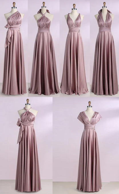 A-Line Multi Dressing Methods Bridesmaid Dress Off Shoulder Sleeveless  Floor Length  Formal Dresses