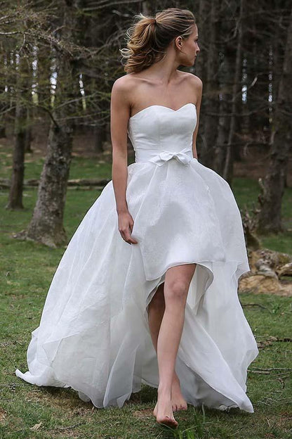 High Low Sweetheart Sleeveless Organza Applique Wedding Dress