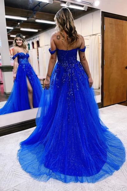 Off The Shoulder Prom Dress Formal Gown With Appliques