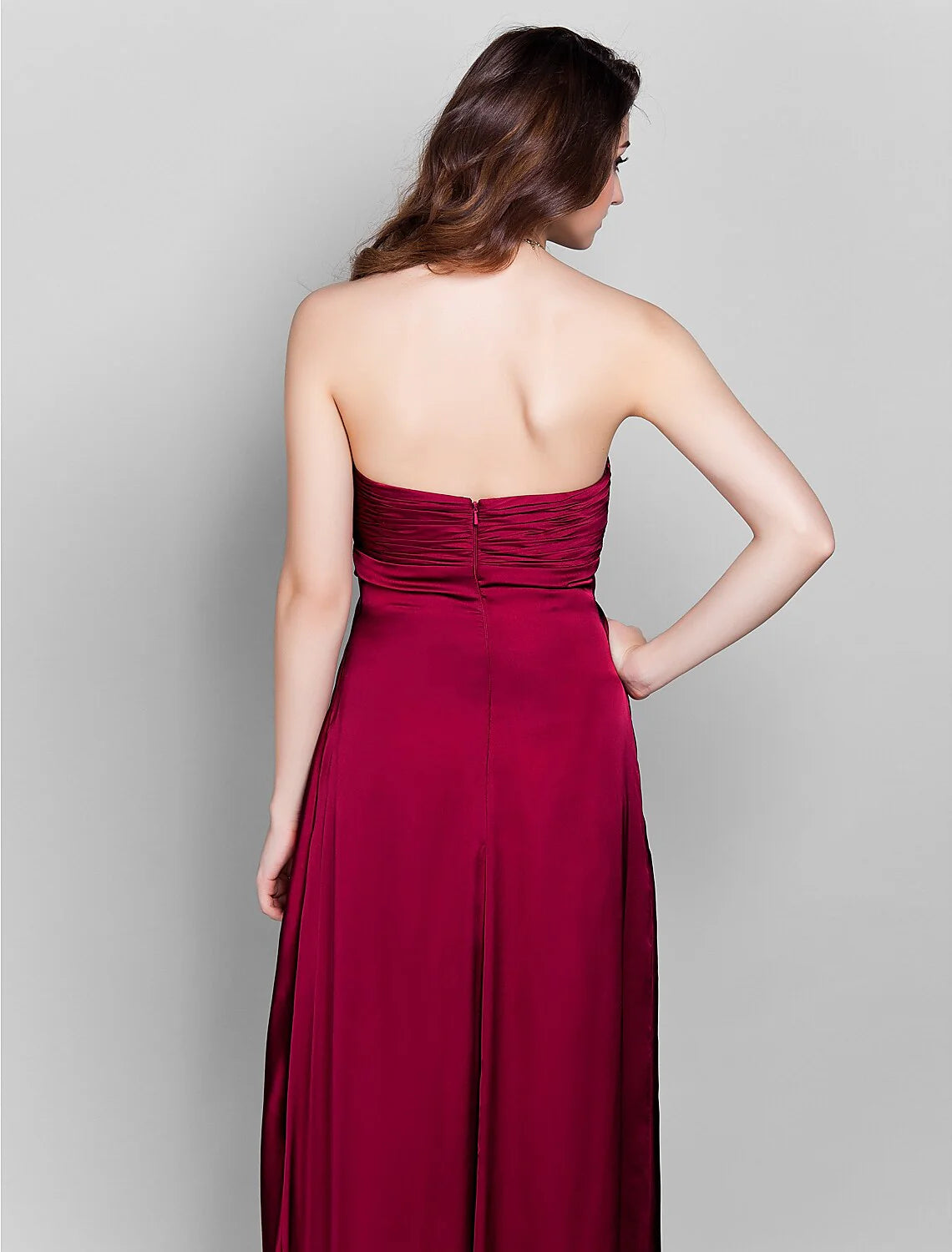 Sheath / Column Bridesmaid Dress Sweetheart Sleeveless Open Back Floor Length Stretch Satin with Beading / Side Draping / Flower