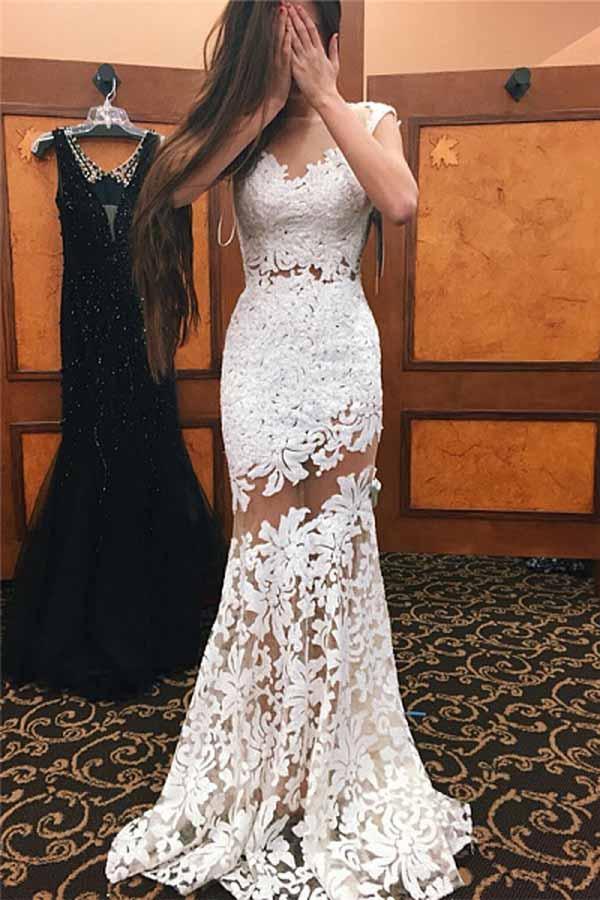 Illusion Mermaid Neckline Sheath Lace Wedding Dress