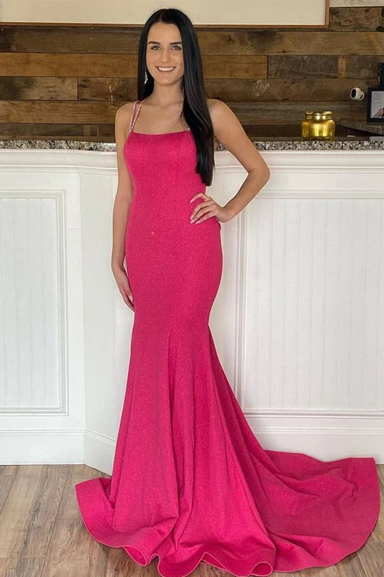 Beaded Backless Trumpet Long Prom Dress