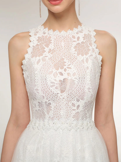 Simple Lace With See Through Bodice Cultivate oneself Sleeveless Elegant Wedding Dress