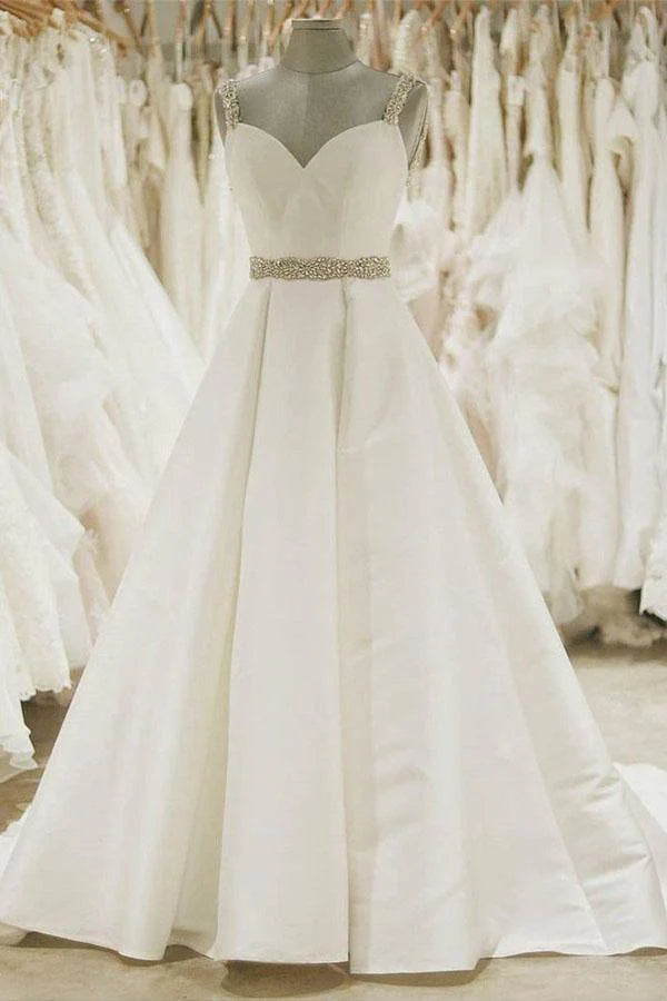 Ball Gown Wedding Dresses Spaghetti Strap Beaded Bridal Dress