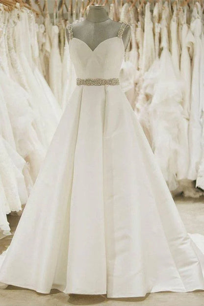 Ball Gown Wedding Dresses Spaghetti Strap Beaded Bridal Dress