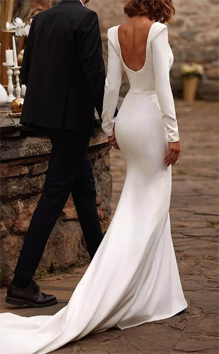 New Pattern Wedding Dress Long Sleeves Mermaid Satin Square Neck Trailing Elegant Simple Formal Women's Dresses