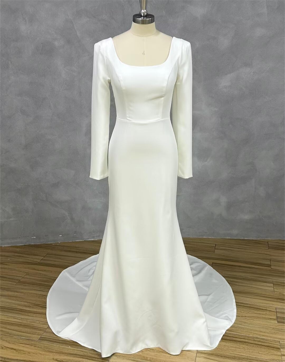 New Pattern Wedding Dress Long Sleeves Mermaid Satin Square Neck Trailing Elegant Simple Formal Women's Dresses