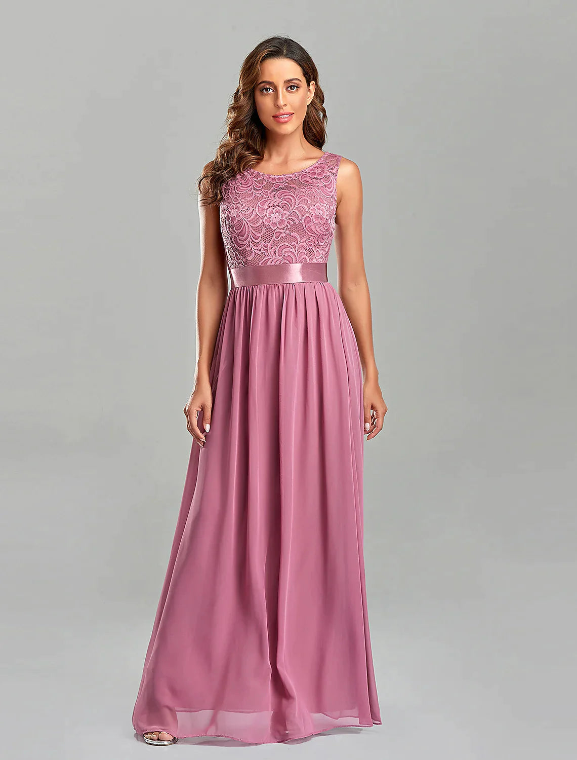 A-Line Evening Gown Empire Dress Party Wear Floor Length Short Sleeve Jewel Neck Chiffon with Embroidery