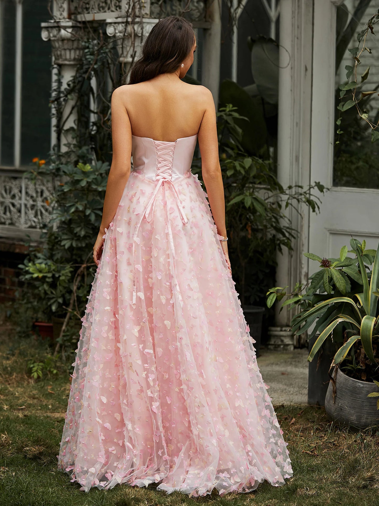 Appliqued Ball Gown Sweetheart Butterflies Prom Dress