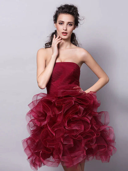 Ball Gown Hot Homecoming Cocktail Party Valentine's Day Dress Strapless Sleeveless Short / Mini Tulle with Ruched Tier