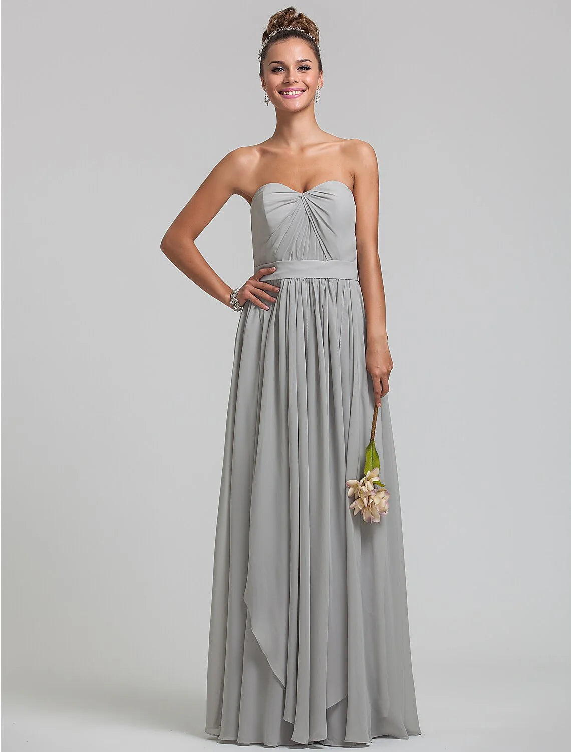 Sheath / Column Sweetheart Neckline Floor Length Chiffon Bridesmaid Dress with Draping / Side Draping / Tassel