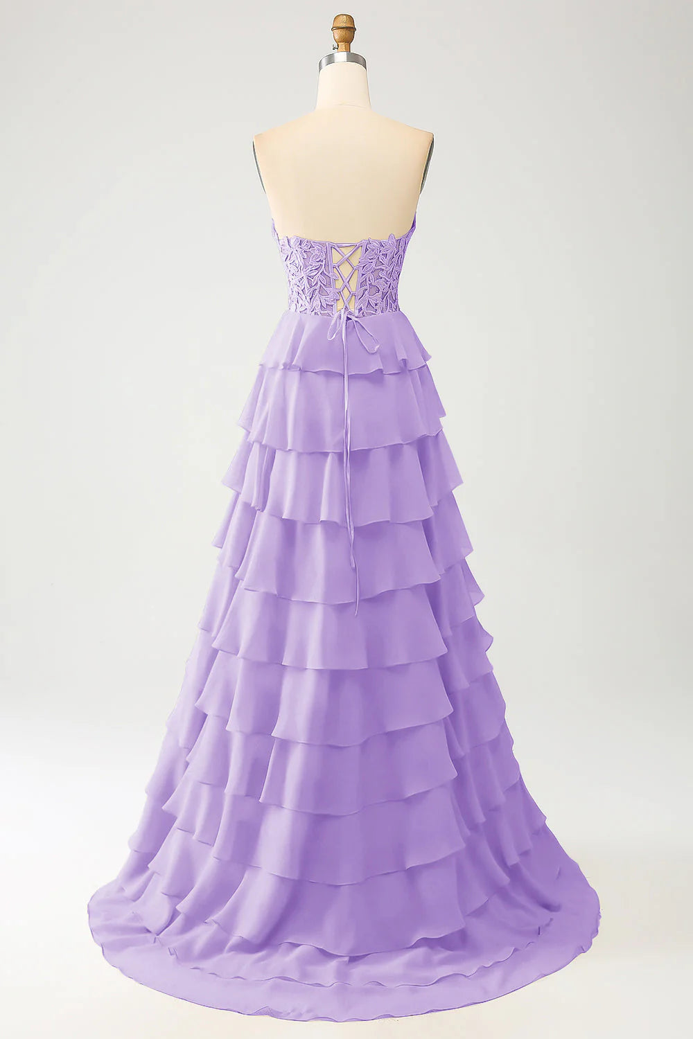 Sky Blue A-Line Off-the-Shoulder Sweetheart Tiered Lace-Up Back Long Prom Dress