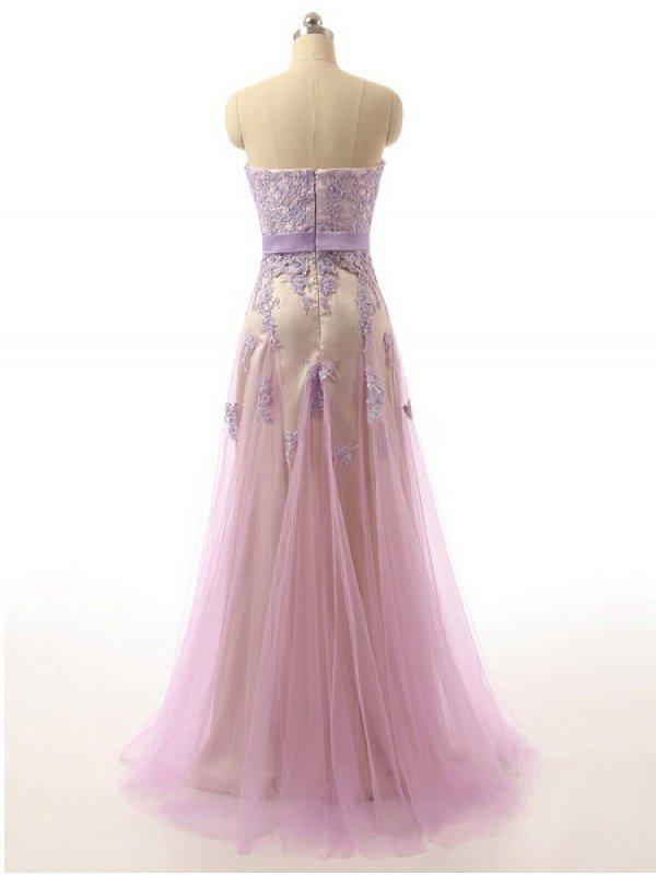 Bridesmaid Dress Formal Dresses Strapless Long Tulle Prom Dress With Appliques