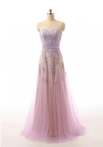 Bridesmaid Dress Formal Dresses Strapless Long Tulle Prom Dress With Appliques