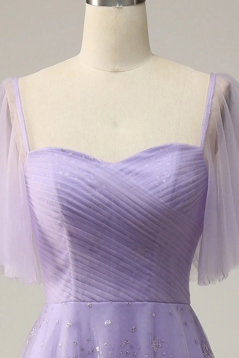 Off-the-Shoulder Lavender Lace-Up Back Prom Dress with Ruffles