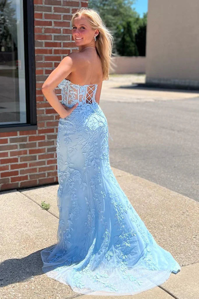 Strapless Mermaid Prom Dress With Lace Appliques