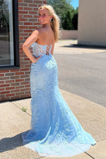 Strapless Mermaid Prom Dress With Lace Appliques