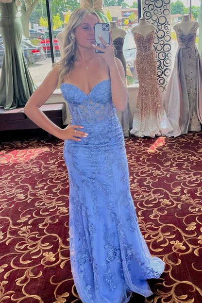 Strapless Mermaid Prom Dress With Lace Appliques