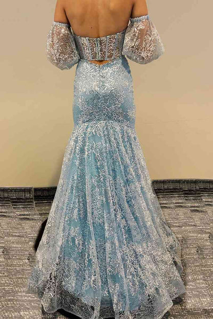 Sheath Mermaid Sweetheart Floor Length Sheer Lace Corset  Prom Dress